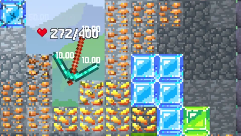 Алмазные блоки на пути Falling Pickaxe при 272 из 400