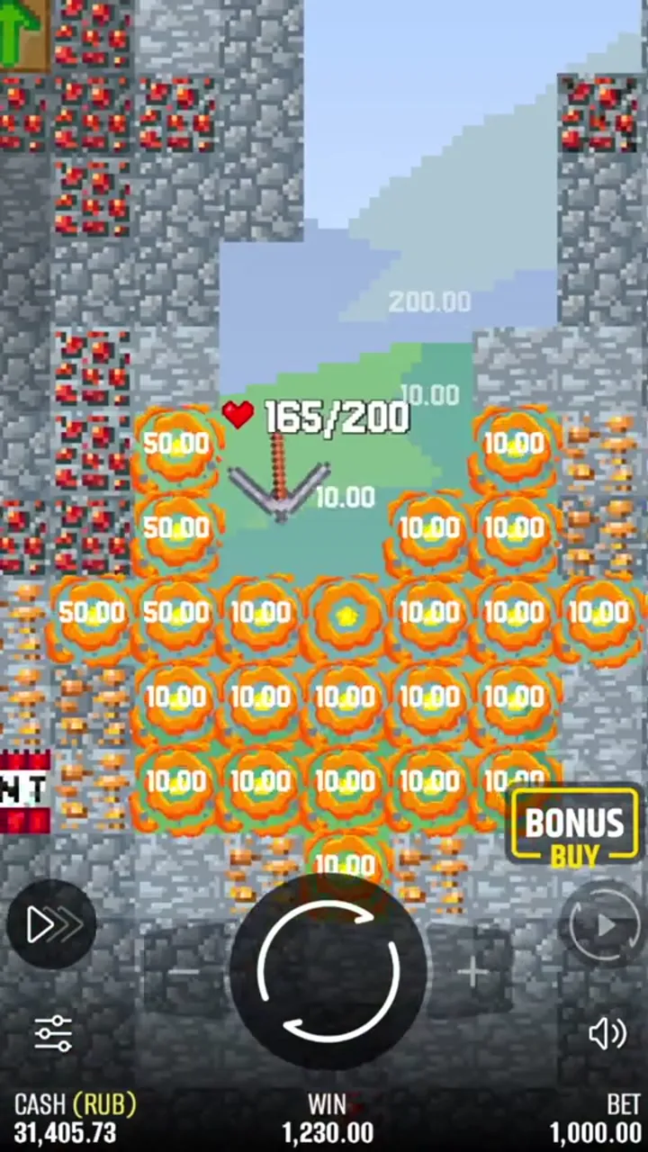 Взрыв TNT в Falling Pickaxe при 165 из 200